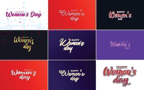 Pink Happy Women's Day typographical design elements set for greeting cards vector