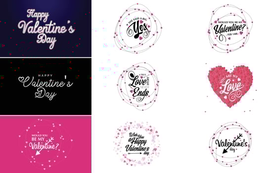 Happy Valentine s Day typography design with a heart shaped wreath and a watercolor texture vector