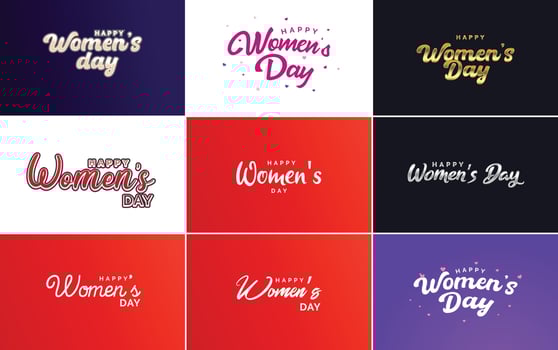 Abstract Happy Women s Day logo with a women s face and love element logo design in pink and black colors vector