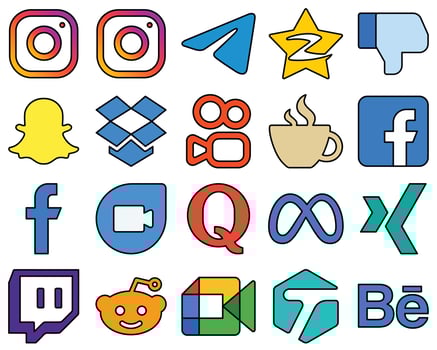 20 Eye-catching Line Filled Social Media Icons such as facebook. streaming. caffeine and dropbox Customizable and unique vector
