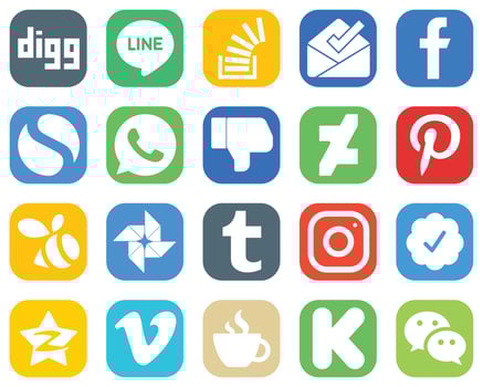 Complete Social Media Icon Pack 20 icons such as google photo. pinterest. fb. deviantart and dislike icons. Gradient Icon Set vector