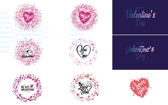 Pink October logo with hearts and calligraphy lettering isolated on white vector