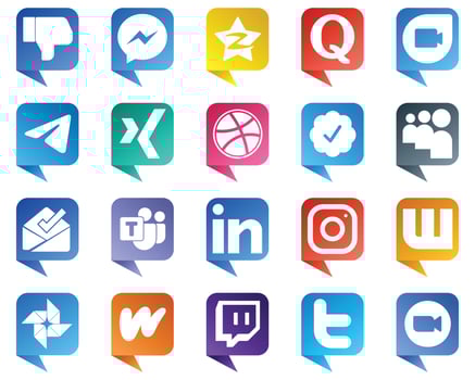 20 Professional Chat bubble style Social Media Icons such as myspace. dribbble. quora. xing and messenger icons. High quality and creative vector