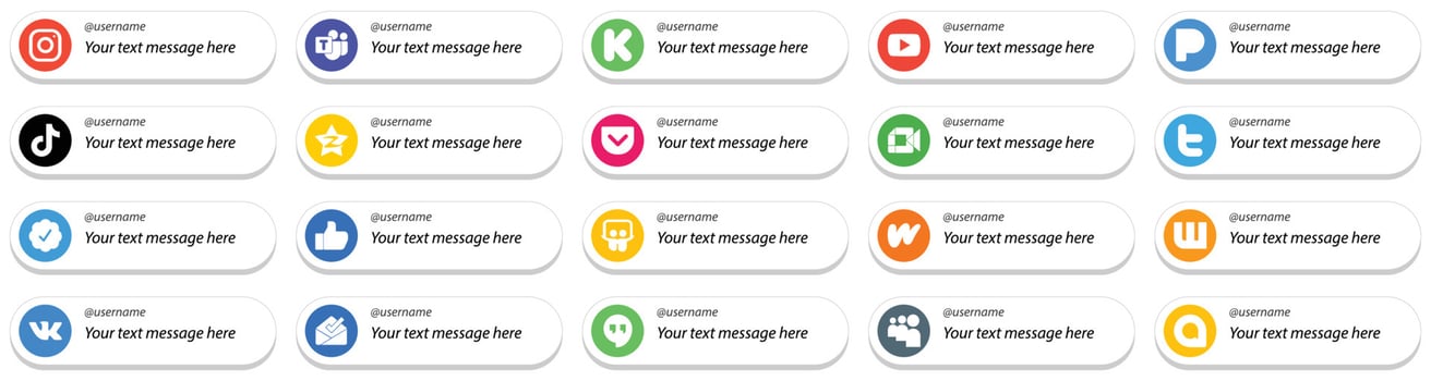 20 Follow Me Social Media Icons with Custom Message Option such as qzone. video and video icons. High definition and professional vector