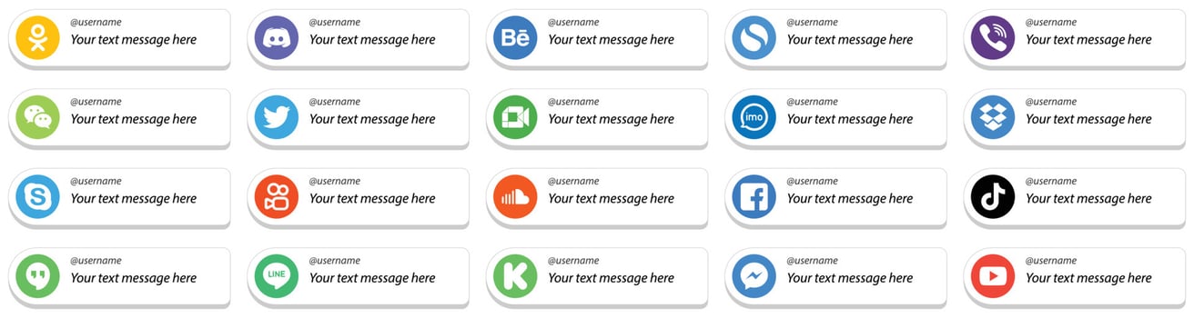 Customizable Follow Me Social Media Icons 20 pack such as imo. video. rakuten. google meet and twitter icons. High quality and minimalist vector