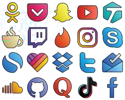 Filled Line Style Social Media Icons likee. chat. skype and meta 20 Innovative icons vector
