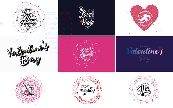Love and Valentine's word art designs with heart shapes vector