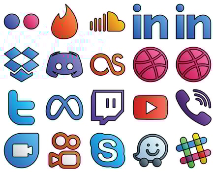 20 Fresh Social Media Icons meta. twitter. dropbox and dribbble Filled Line Style Icon Pack vector