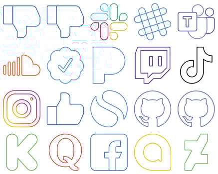 20 Attractive Colourful Outline Social Media Icons such as instagram. china. music. video and tiktok Eye-catching and high-resolution vector