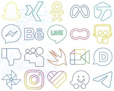20 Elegant Colourful Outline Social Media Icons such as myspace. dislike. fb. slideshare and mothers Clean and professional vector