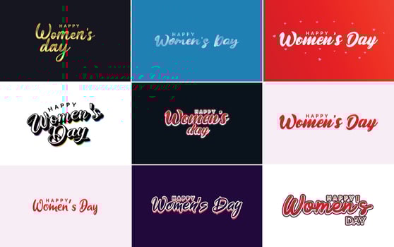 Happy Women's Day typography design with a pastel color scheme and a geometric shape vector illustration