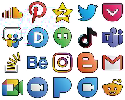 20 Innovative icons video. tweet. douyin and google hangouts Filled Line Style Social Media Icons vector