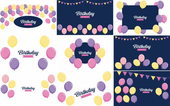 Birthday in a playful font with a background of balloons and party streamers vector