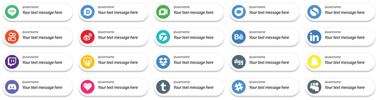 20 Customizable Follow Me Social Media Icons such as slideshare. professional. weibo. linkedin and tagged icons. Eye catching and high quality vector