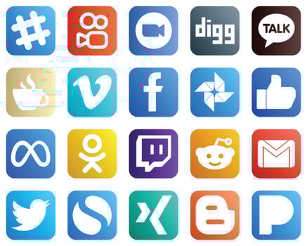 20 Popular Social Media Icons such as like. caffeine. fb and video icons. Elegant and high resolution vector