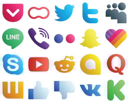 Gradient Social Media Brand Icon Set 20 icons such as youtube. skype. viber. likee and yahoo icons. Premium and high quality vector