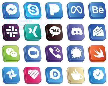 20 Isometric 3D Icons of Major Social Media Platforms such as wechat. behance. text and discord icons. Versatile and premium vector