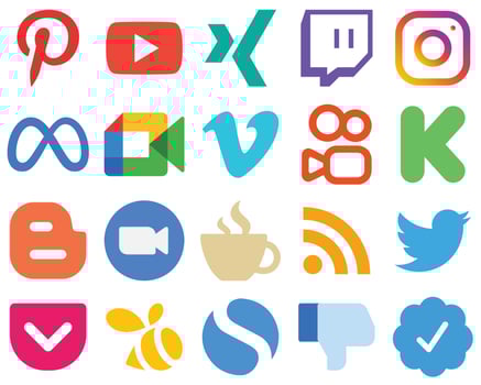 20 Flat Social Media Icons for a Modern UI funding. kuaishou. meta and video icons. Stylish Gradient Icon Set vector