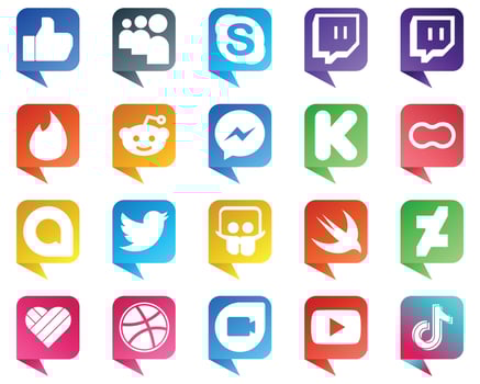 20 Chat bubble style Icons of Major Social Media Platforms such as twitter. women. messenger. mothers and funding icons. Creative and high resolution vector