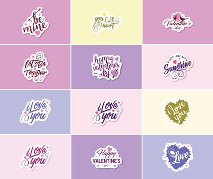 Celebrating Love on Valentine's Day with Beautiful Typography and Graphics Stickers vector