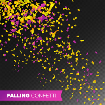 Confetti Falling Vector. Bright Explosion Isolated On Transparent Background For Birthday, Anniversary, Party, Holiday Decoration. vector