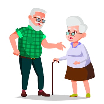 Elderly Couple Vector. Grandfather And Grandmother. Face Emotions. Happy People Together. Isolated Flat Cartoon Illustration vector