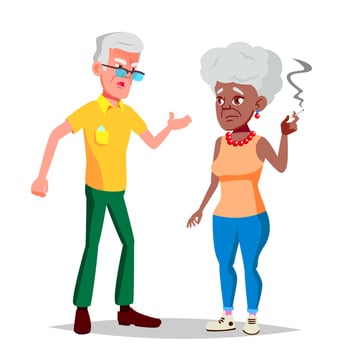 Elderly Couple Vector. Grandpa With Grandmother. Lifestyle. Couple Of Elderly People. Afro American, European. Isolated Flat Cartoon Illustration vector