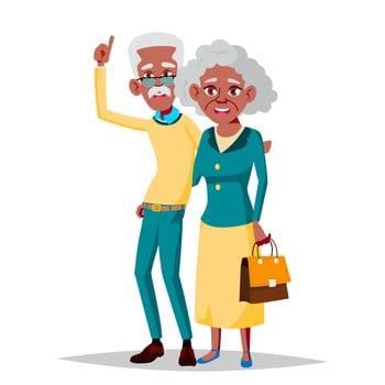Elderly Couple Vector. Grandfather And Grandmother. Black, Afro American. Situations. Old Senior People. Isolated Flat Cartoon Illustration vector