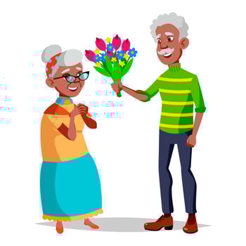 Elderly Couple Vector. Modern Grandparents. Feeling Happy. Aged. Black, Afro American. Isolated Flat Cartoon Illustration vector