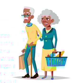 Elderly Couple Vector. Grandpa With Grandmother. Black, Afro American. Lifestyle. Couple Of Elderly People. Isolated Flat Cartoon Illustration vector
