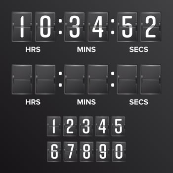 Flip Countdown Timer Vector. Analog Black Scoreboard Digital Timer Blank. Hours, Minutes, Seconds. Time Illustration vector