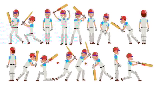 Professional Cricket Player Vector. Equipped Players. Pads, Bats, Helmet. Isolated On White Cartoon Character Illustration vector