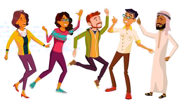 Dancing People Set Vector. Funny And Friendly. Joyful Emotions. Isolated Flat Cartoon Illustration vector