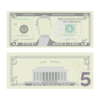 5 Dollars Banknote Vector. Cartoon vector