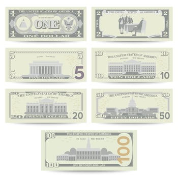 Dollars Banknote Set Vector. Cartoon vector