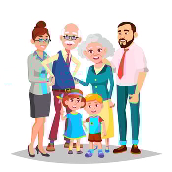 Family Vector. Mom, Dad, Children, Grandparents Together. Decoration Element. Isolated Cartoon Illustration vector