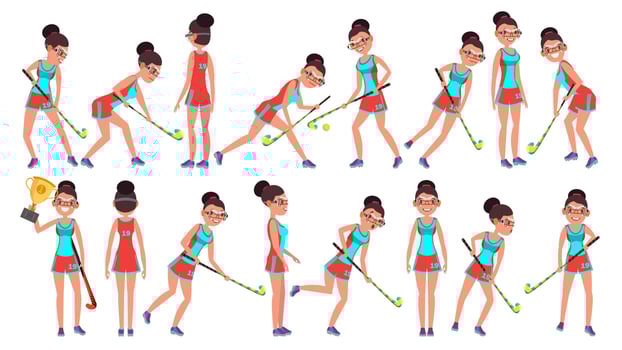 Field Hockey Girl Player Female Vector. Women s Grass Hockey Match. Cartoon Character Illustration vector