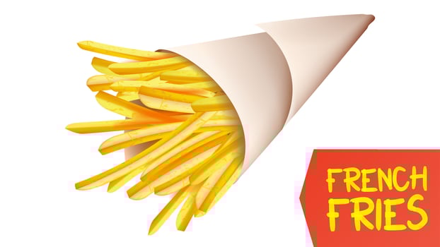 French Fries Potatoes Vector. Paper Cone. Classic American Fast Food Potato Stick. Isolated Realistic Illustration vector