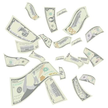 Flying US Dollars Vector. Falling US Cartoon Bills vector