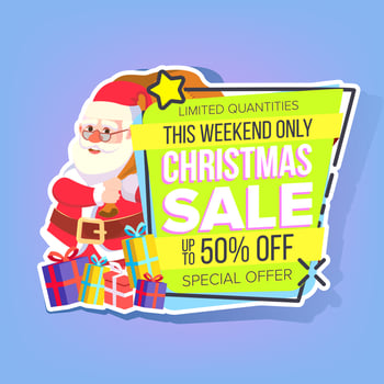 Christmas Big Sale Sticker Vector. Santa Claus. Seasonal Template For Advertising. Discount Tag, Label, Special Offer Banner. Promo Icon. Isolated Illustration vector