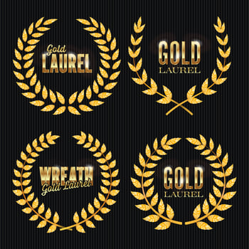 Gold Laurel Vector. Set Shine Wreath Award Design. Place For Text vector