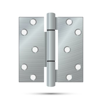 Door Hinge Vector. Classic And Industrial Ironmongery Isolated On White Background. Simple Entry Door Metal Hinge Icon. Stainless Steel. Stock Illustration vector