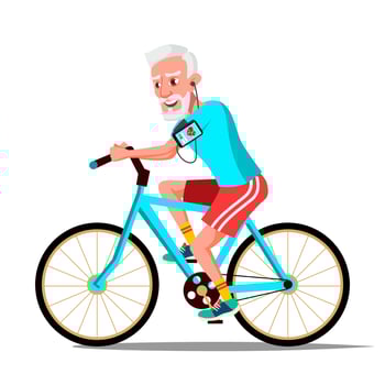 Old Man Riding On Bicycle Vector. Healthy Lifestyle. Bikes. Outdoor Sport Activity. Isolated Illustration vector