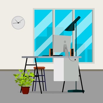 Office Interior Vector. Modern Interior Design. Business Office Workplace. Flat Illustration vector
