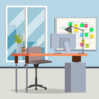Office Interior Vector. Modern Workplace. Interior Office Room. Flat Illustration vector