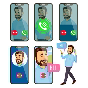 Online Call Vector. Man Face. Mobile Smartphone Screen. Video, Voice Chatting Online. Speaking. Calling Application Interface. On-line Chat App. Communication. Wireless Talking. Illustration vector