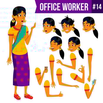 Office Worker Vector. Woman. Professional Officer, Clerk. Businessman Female. Lady Face Emotions, Various Gestures. Animation Creation Set. Isolated Flat Character Illustration vector