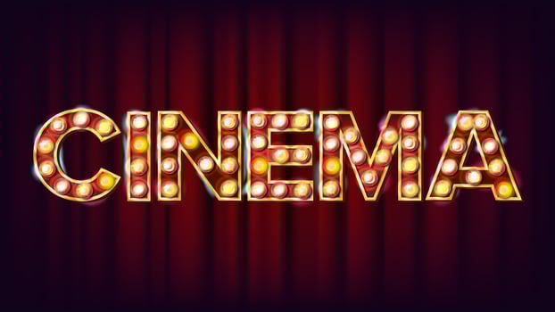 Cinema Background Vector. Retro Cinema Shining Light Sign. For Theater, Cinematography Advertising Design. Vintage Illustration vector