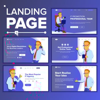 Landing Set Main Web Page Design Vector. Website Business Concept. Template. Working Team. Corporate. Illustration vector