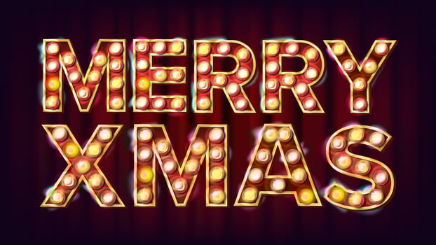 Merry Christmas Sign Vector. Carnival, Circus, Casino Style. Poster, Brochure Template. Modern Christmas Advertising. Illustration vector